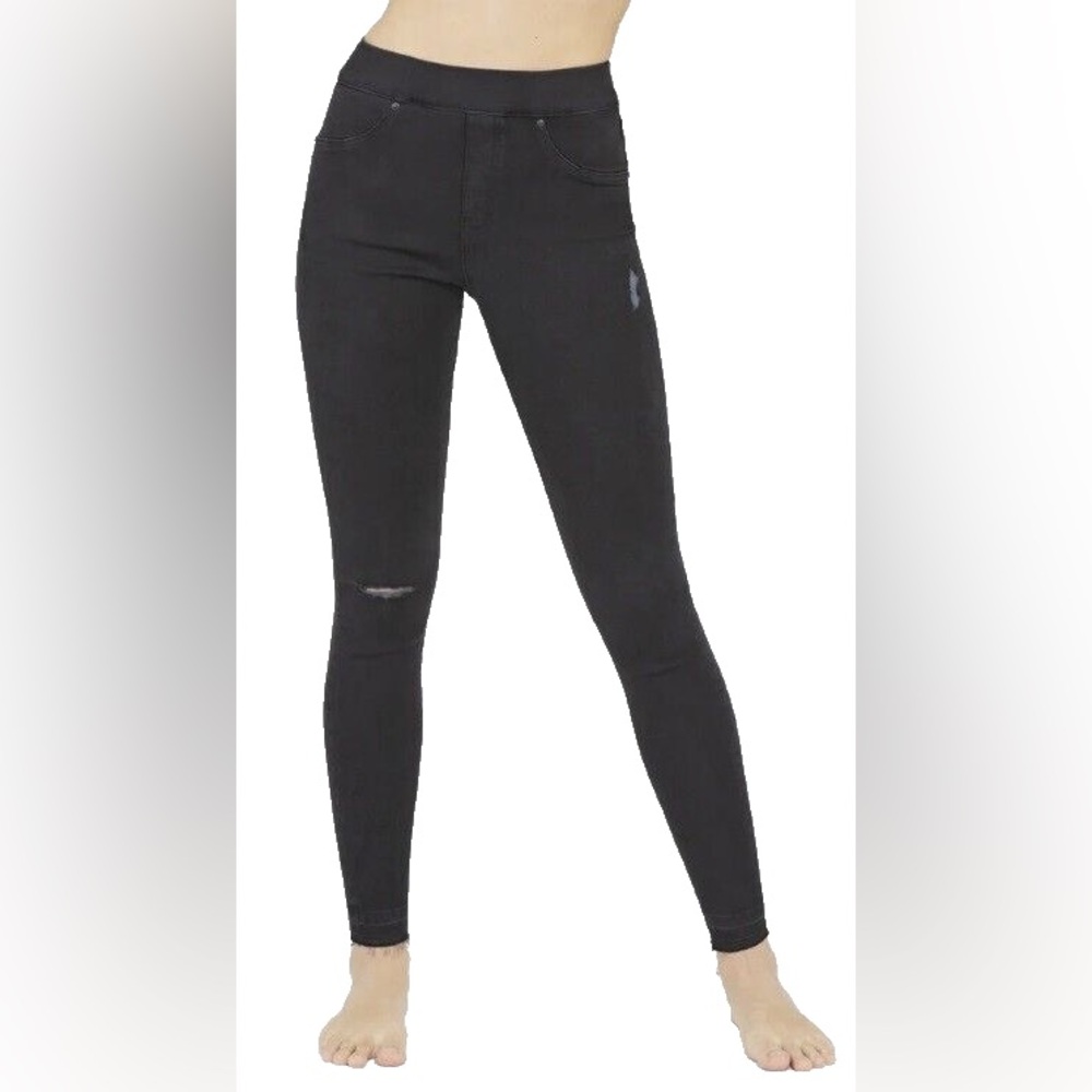 Spanx NWT black denim ripped knee jeggings size M